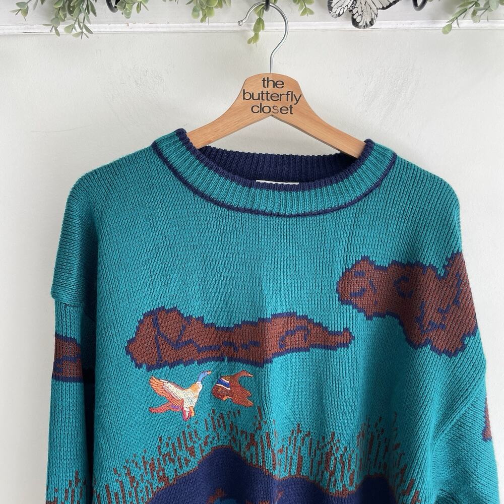 Rugged Sportswear South Mountain Blue Green Duck Embroider Vintage Sweater Sz XL - Picture 3 of 4